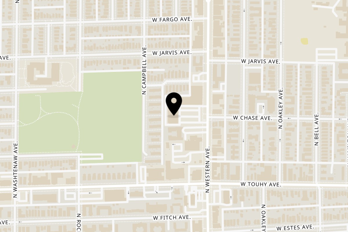 Map showing the location of Jerky Jerk Western Ave on 7300 N Western Ave in Chicago